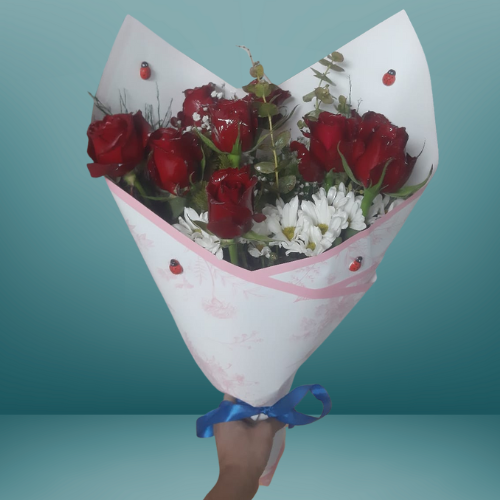 Papatyalı 9 güllü buket