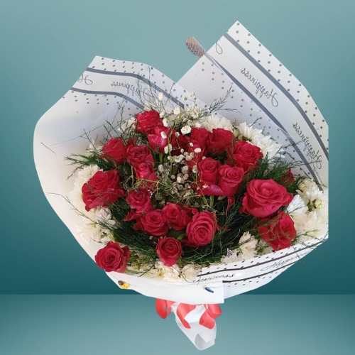 21 güllü ve kasımpatılı buket